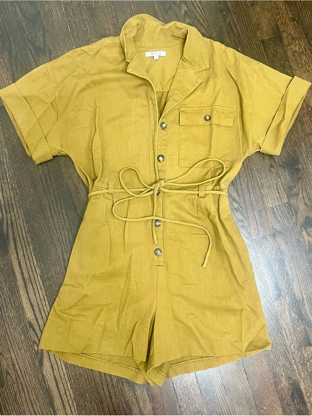 Madewell Mustard Utility Romper Tie Waist Short Sleeve Size Small